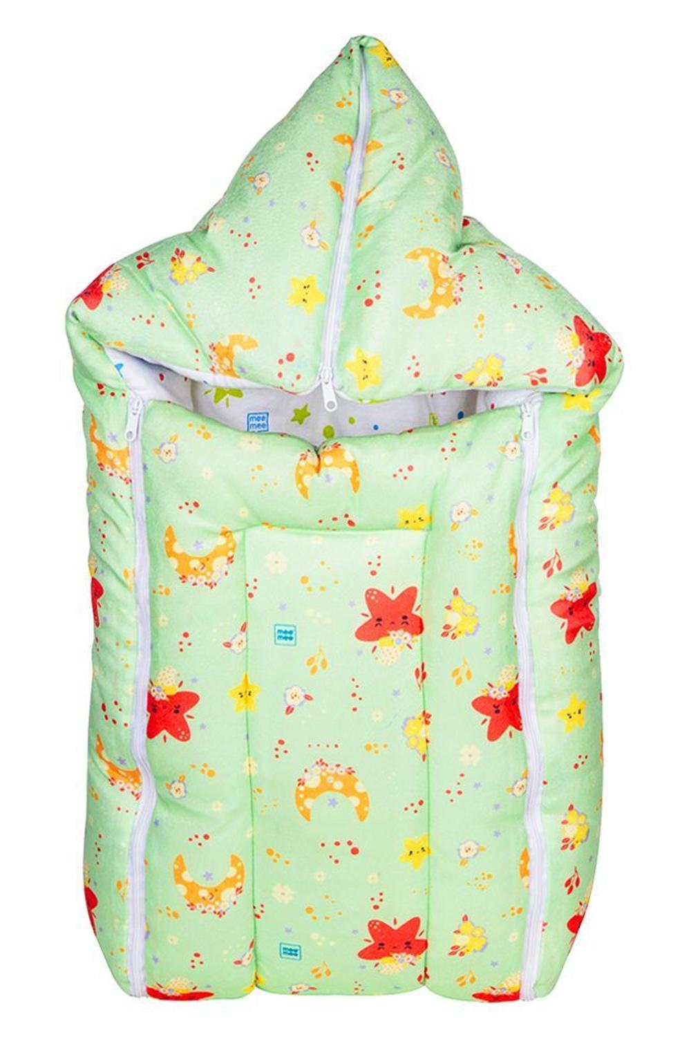 Mee Mee 3 in 1 Baby Carry Nest with Sleeping Bag and Mattress for Newborn (Green) ( Star Print)